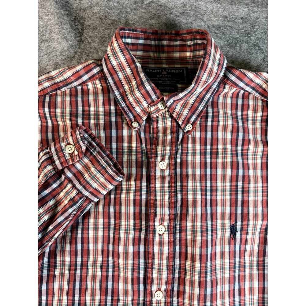 Polo Ralph Lauren Lowell Sport Plaid Button Down Shirt Men's Medium Red Blue